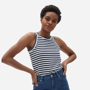 Everlane The Organic Cotton Cutaway Tank Navy / White Stripe Size Large